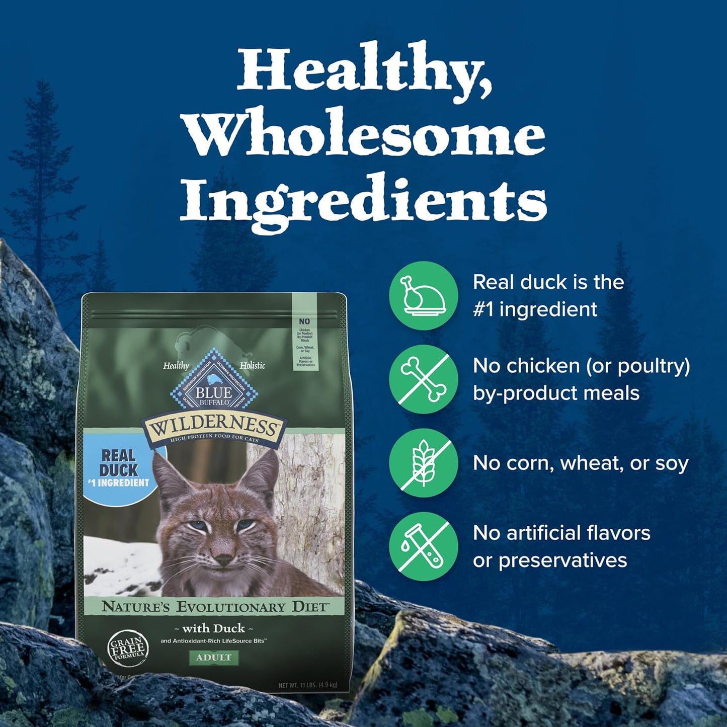 Wilderness Nature'S Evolutionary Diet High-Protein, Grain-Free Natural Dry Food for Adult Cats, Duck, 5-Lb. Bag