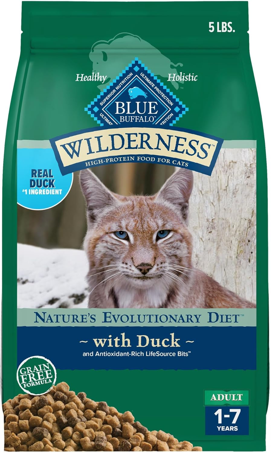 Wilderness Nature'S Evolutionary Diet High-Protein, Grain-Free Natural Dry Food for Adult Cats, Duck, 5-Lb. Bag