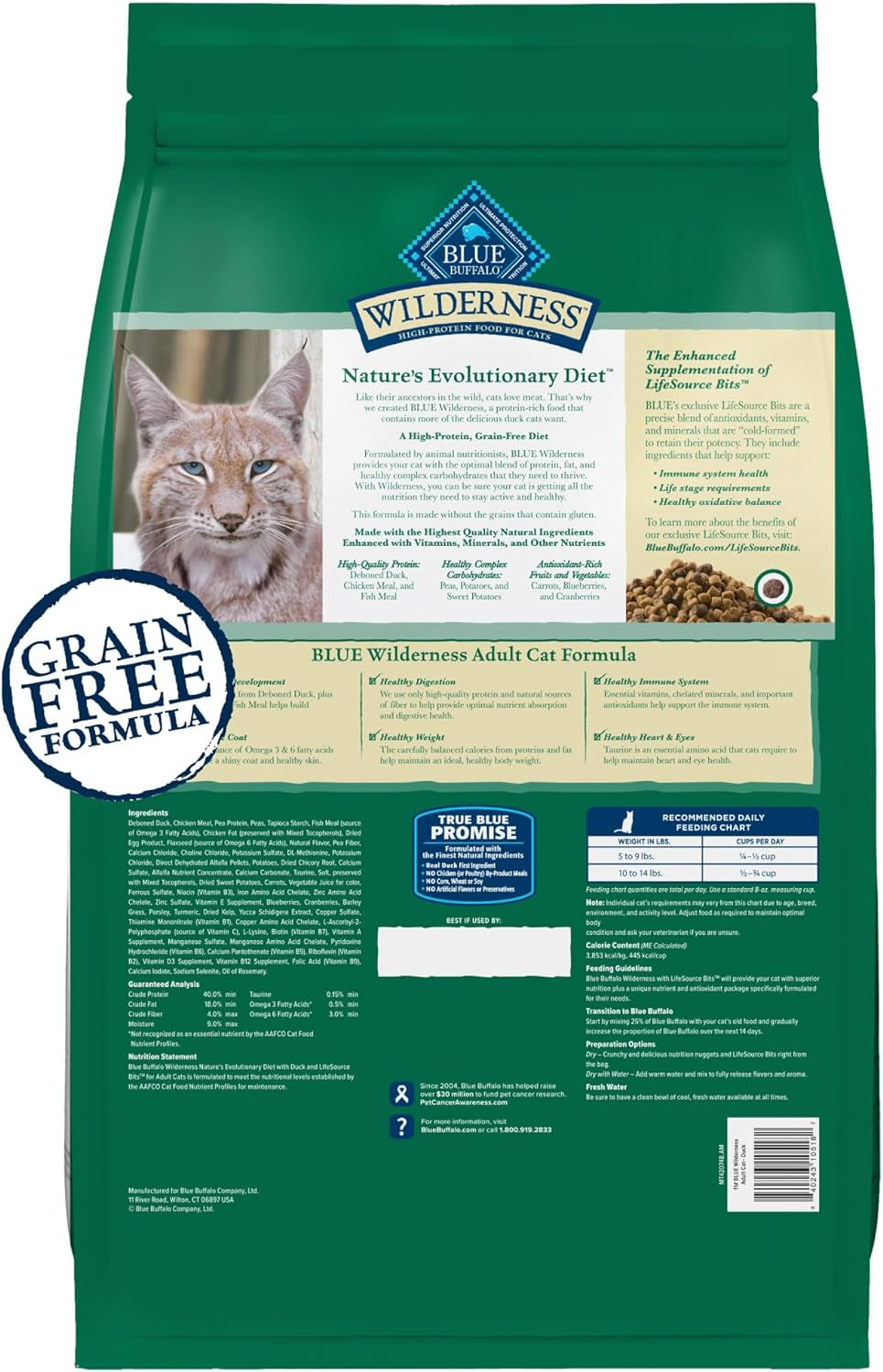 Wilderness High-Protein Grain-Free Dry Cat Food for Healthy Adults, Duck Flavor, 11 lb Bag