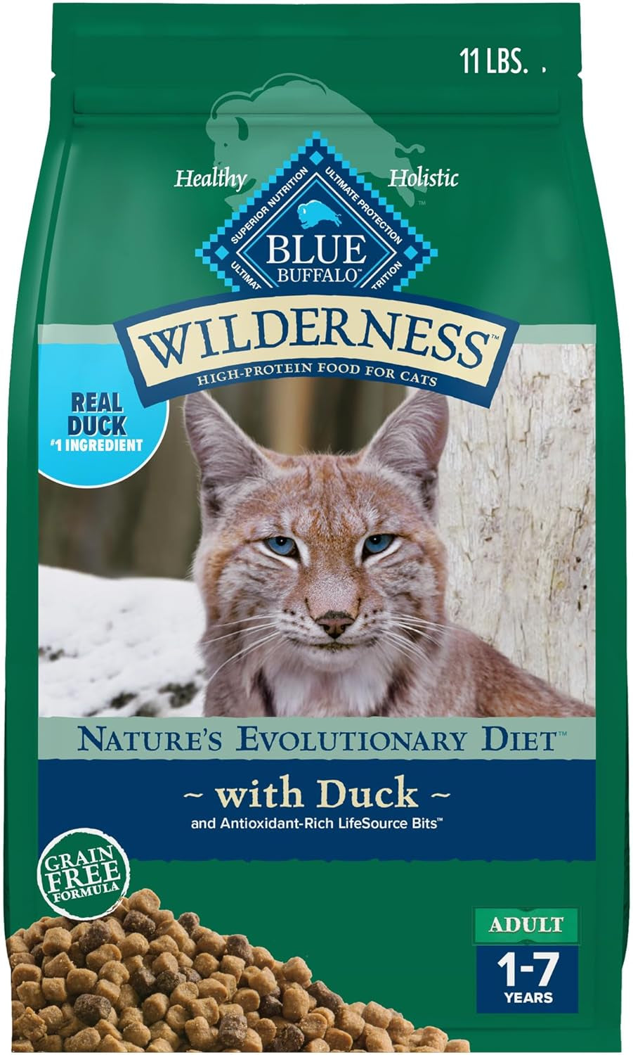 Wilderness High-Protein Grain-Free Dry Cat Food for Healthy Adults, Duck Flavor, 11 lb Bag