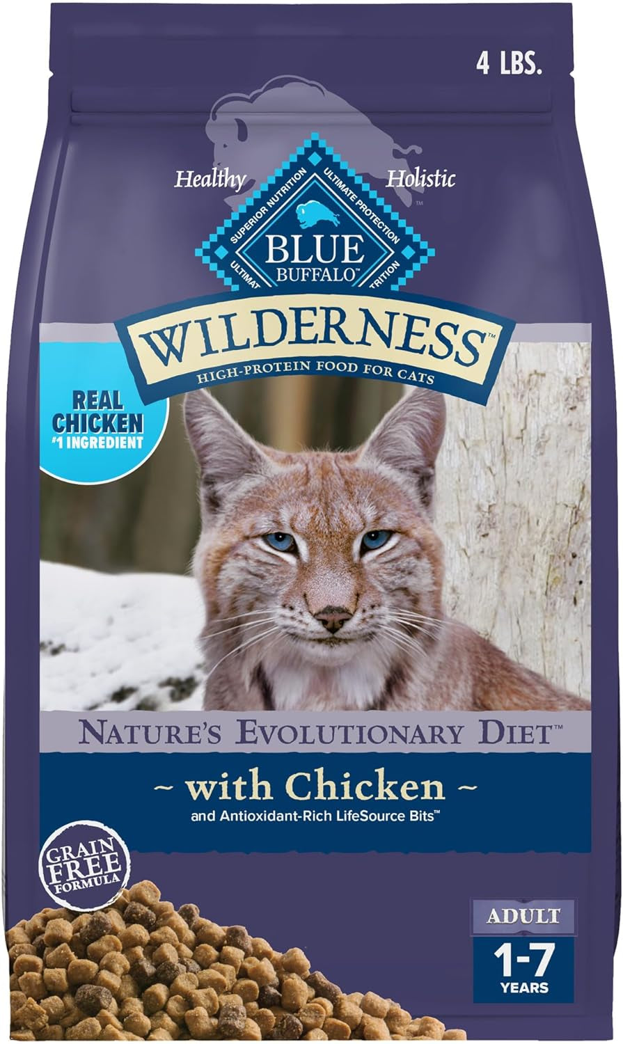 Wilderness Nature'S Evolutionary Diet High-Protein, Grain-Free Natural Dry Food for Adult Cats, Chicken, 4-Lb. Bag