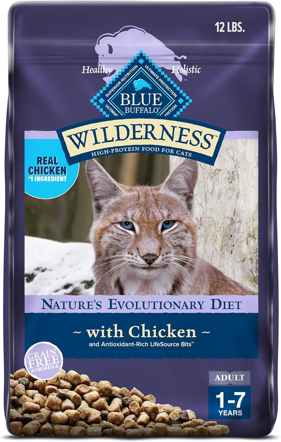 Wilderness Natural Adult Dry Cat Food, High-Protein and Grain-Free Diet, Supports Healthy Muscle Development and a Healthy Immune System, Chicken, 12-Lb. Bag