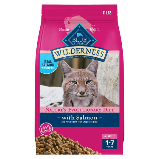 Blue Buffalo Wilderness Natural High Protein, Grain Free Dry Food for Adult Cats, Salmon, 11-lb Bag