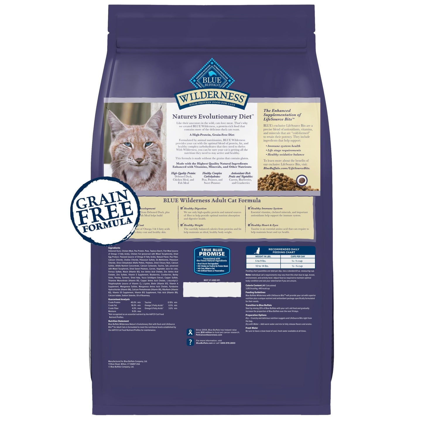 Blue Buffalo Wilderness Natural High Protein, Grain Free Dry Food for Adult Cats, Salmon, 11-lb Bag