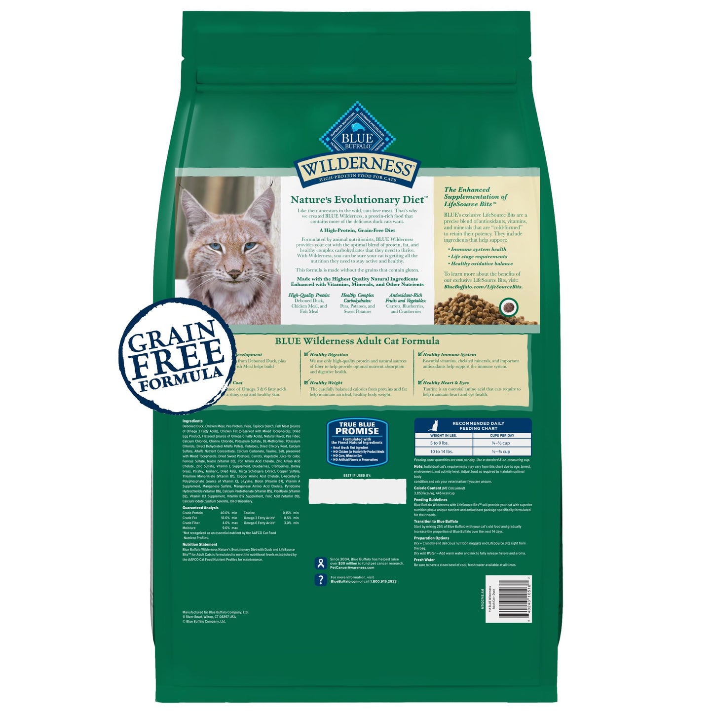 Blue Buffalo Wilderness Natural High Protein, Grain Free Dry Food for Adult Cats, Salmon, 11-lb Bag