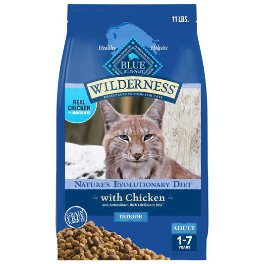 Blue Buffalo Wilderness Nature's Evolutionary Diet High-Protein, Grain-Free Natural Dry Food for Adult Cats, Chicken, 11-lb. Bag