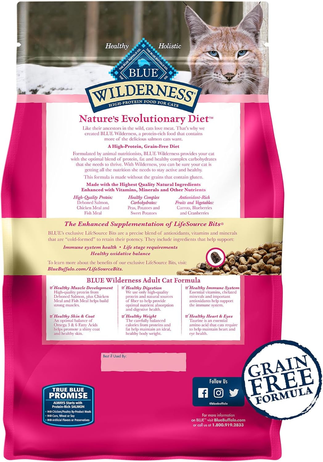 Wilderness Natural Adult Dry Cat Food, High-Protein and Grain-Free Diet, Supports Healthy Muscle Development and a Healthy Immune System, Salmon, 5-Lb Bag