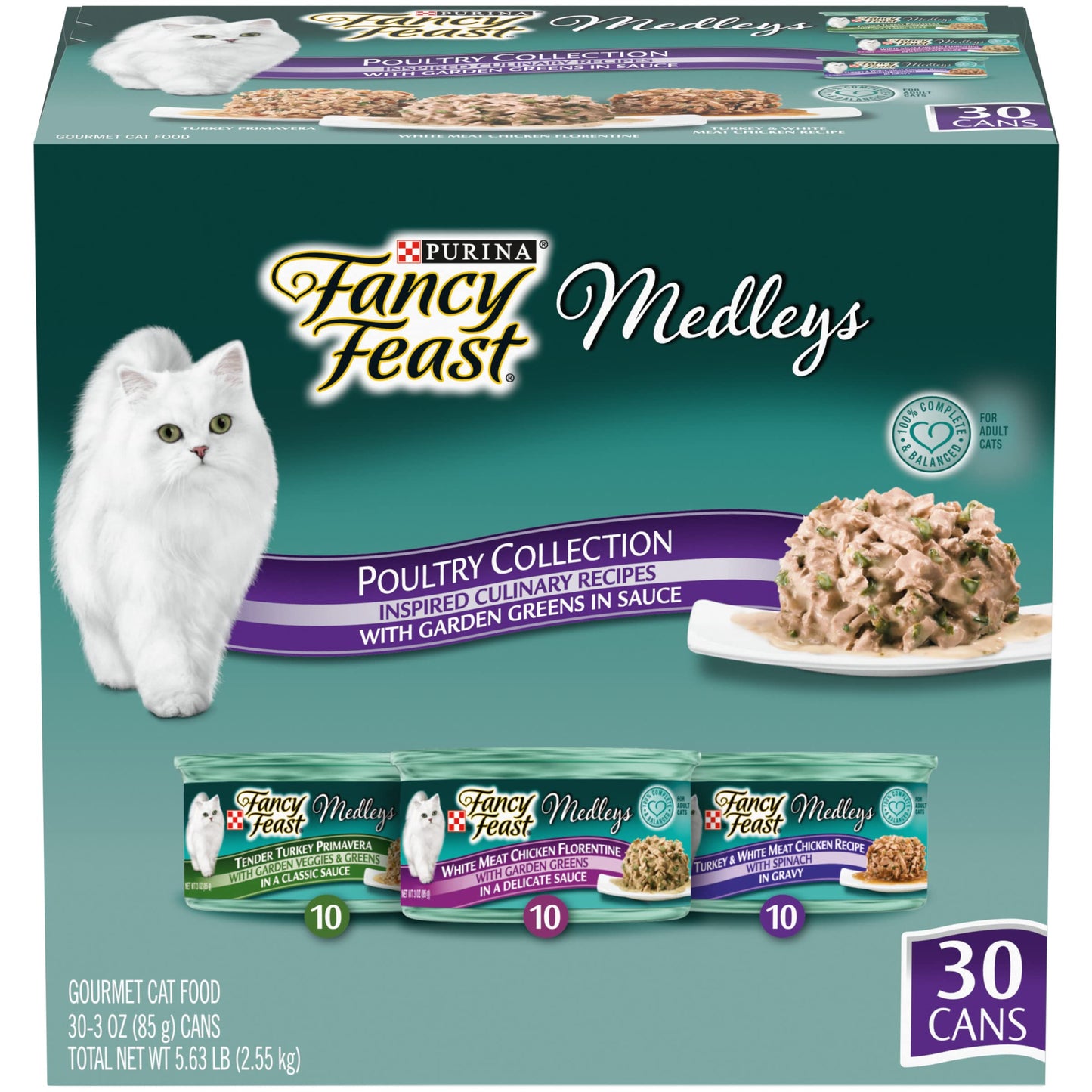 Fancy Feast Poultry and Beef Feast Classic Pate Collection Grain Free Wet Cat Food Variety Pack - (Pack of 30) 3 oz. Cans