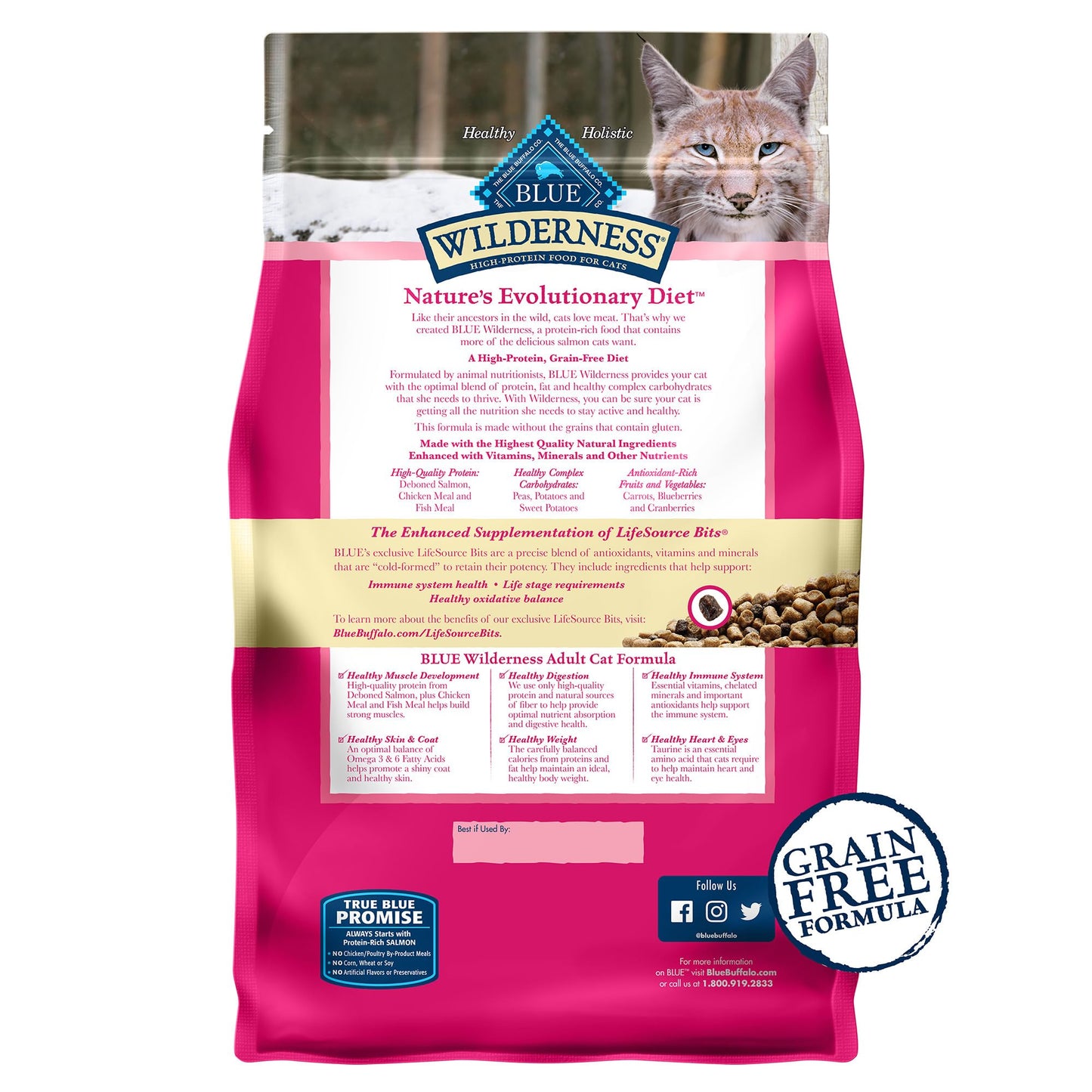 Blue Buffalo Wilderness Natural High Protein, Grain Free Dry Food for Adult Cats, Salmon, 11-lb Bag