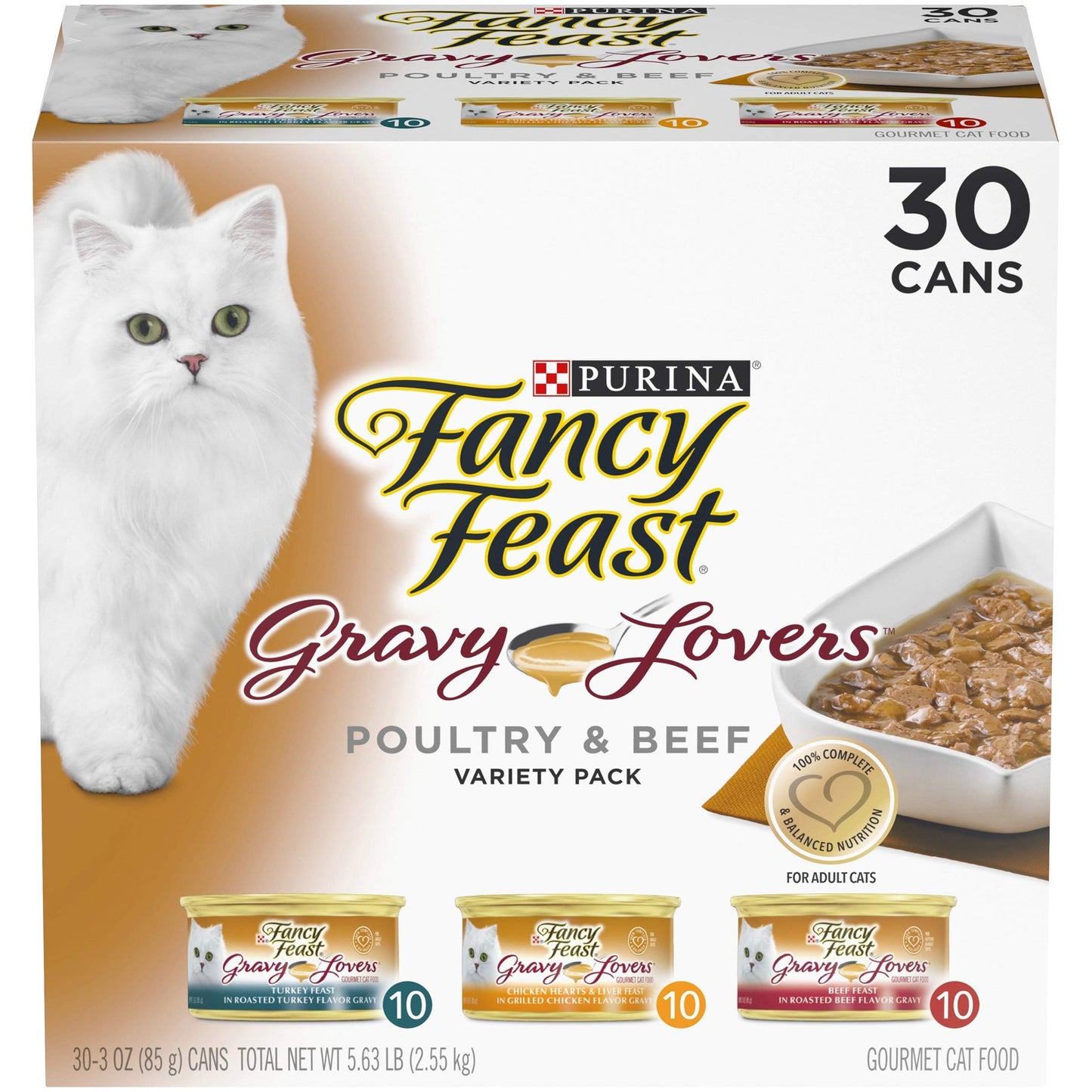 Fancy Feast Poultry and Beef Feast Classic Pate Collection Grain Free Wet Cat Food Variety Pack - (Pack of 30) 3 oz. Cans