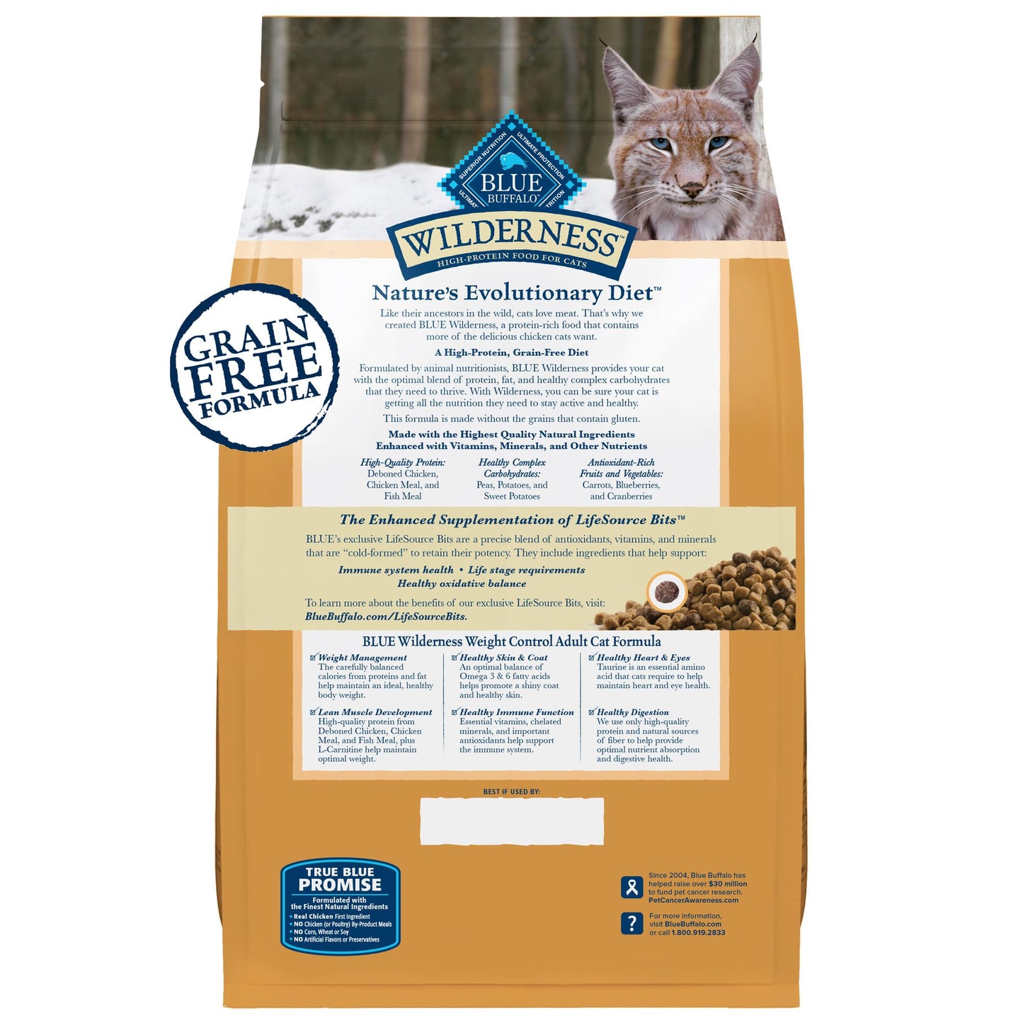 Blue Buffalo Wilderness High-Protein, Grain-Free Natural Dry Food for Adult Cats, Weight Control, Chicken, 11-lb. Bag