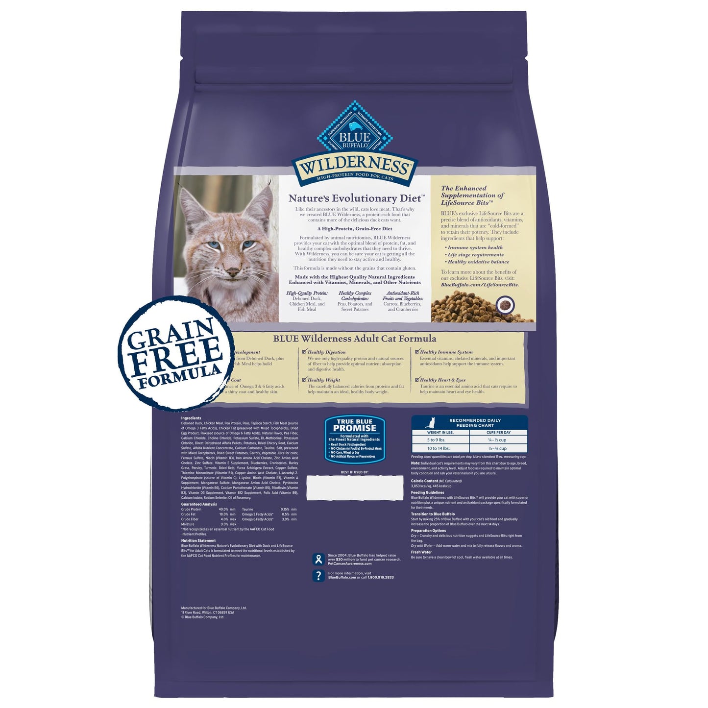 Blue Buffalo Wilderness Natural High Protein, Grain Free Dry Food for Adult Cats, Salmon, 11-lb Bag