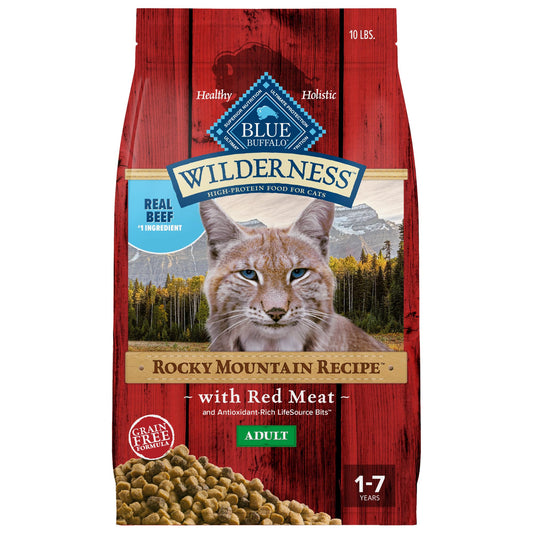 Blue Buffalo Wilderness Adult Dry Cat Food, Rocky Mountain Recipe, Chicken-Free & Grain-Free Recipe Made with Natural Ingredients, Red Meat, 10-lb. Bag