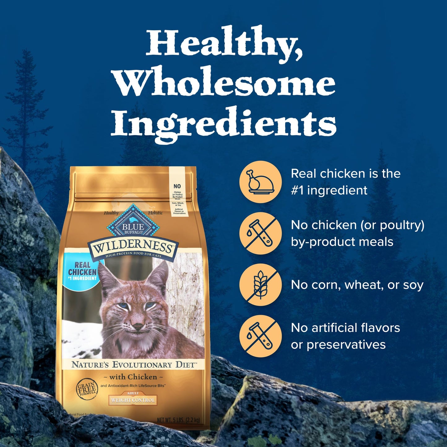 Blue Buffalo Wilderness High-Protein, Grain-Free Natural Dry Food for Adult Cats, Weight Control, Chicken, 11-lb. Bag