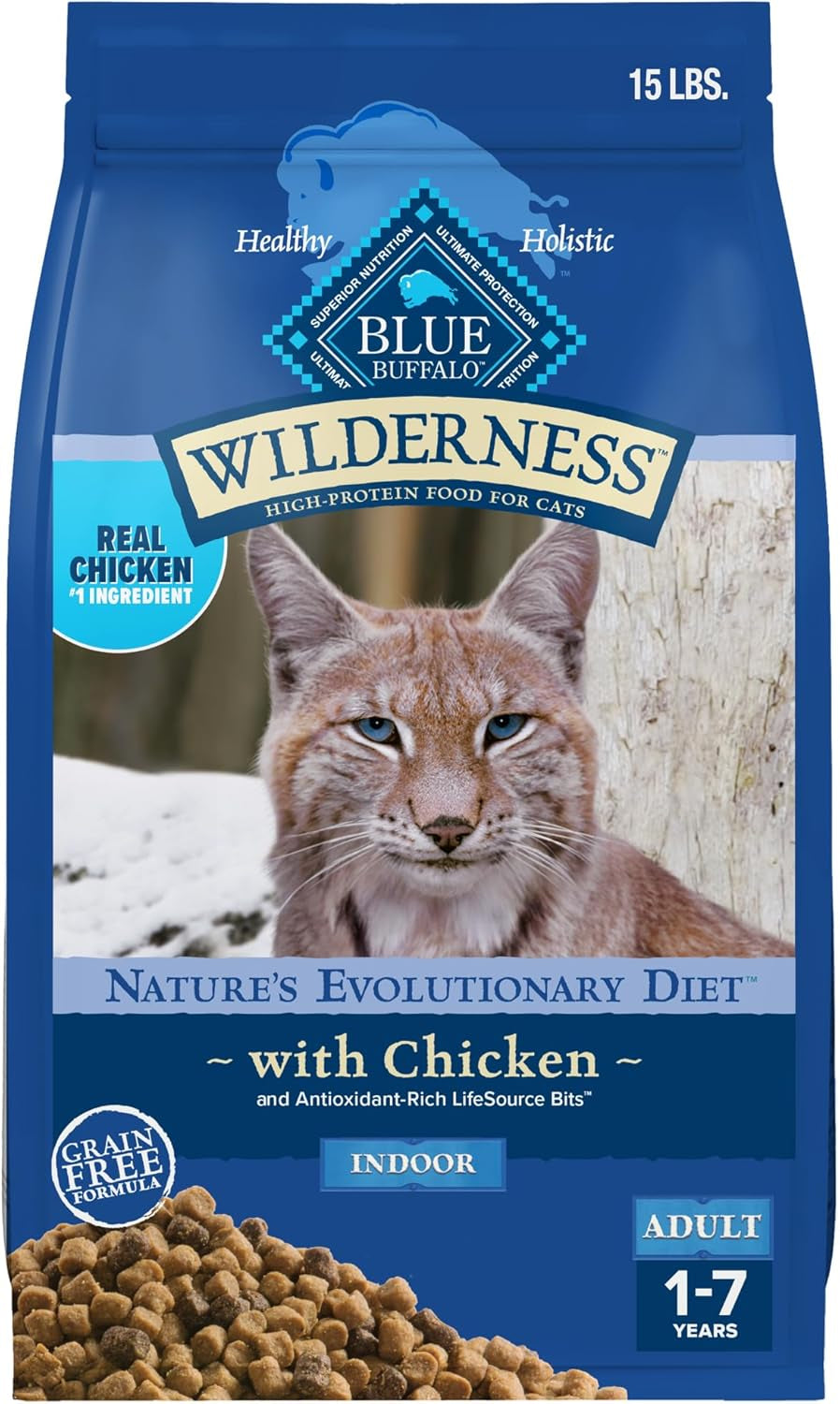 Wilderness High Protein, Natural Adult Indoor Dry Cat Food, Chicken 15-Lb