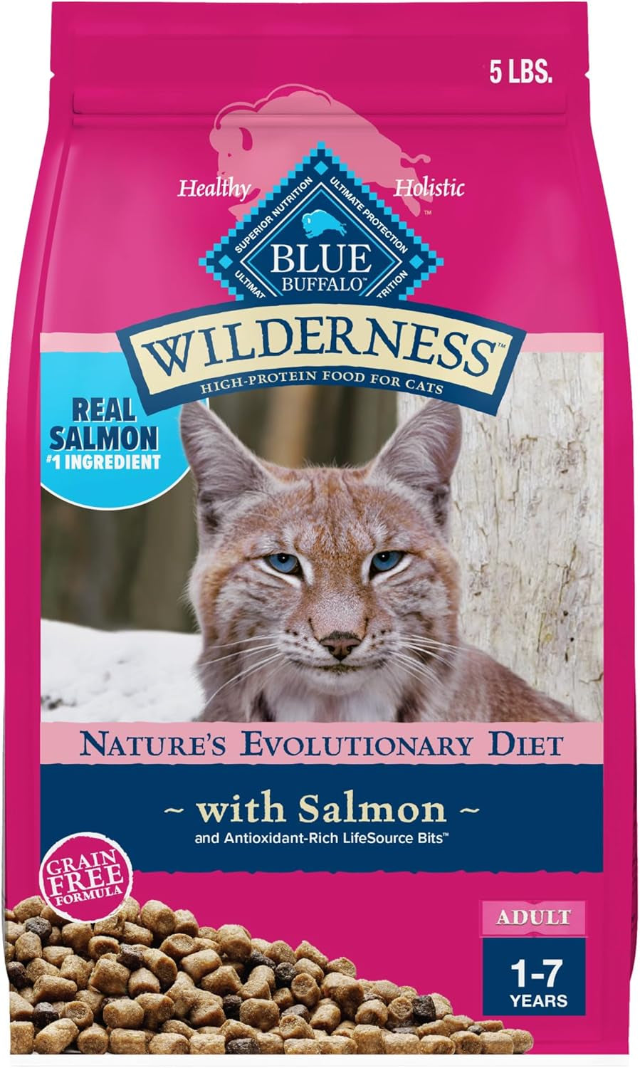 Wilderness Natural Adult Dry Cat Food, High-Protein and Grain-Free Diet, Supports Healthy Muscle Development and a Healthy Immune System, Salmon, 5-Lb Bag