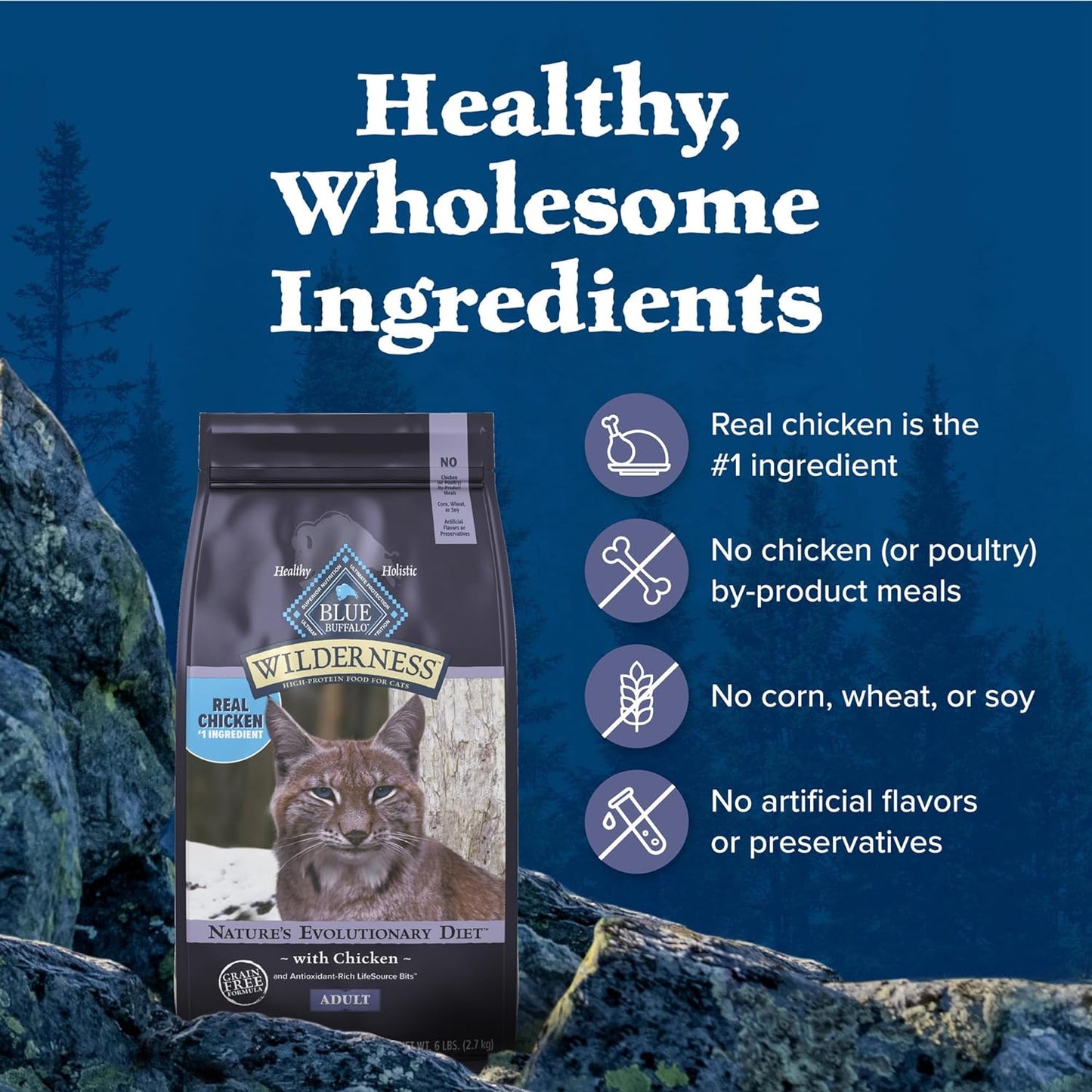 Blue Buffalo Wilderness Nature'S Evolutionary Diet High-Protein, Grain-Free Natural Dry Food for Adult Cats, Chicken, 6-Lb. Bag