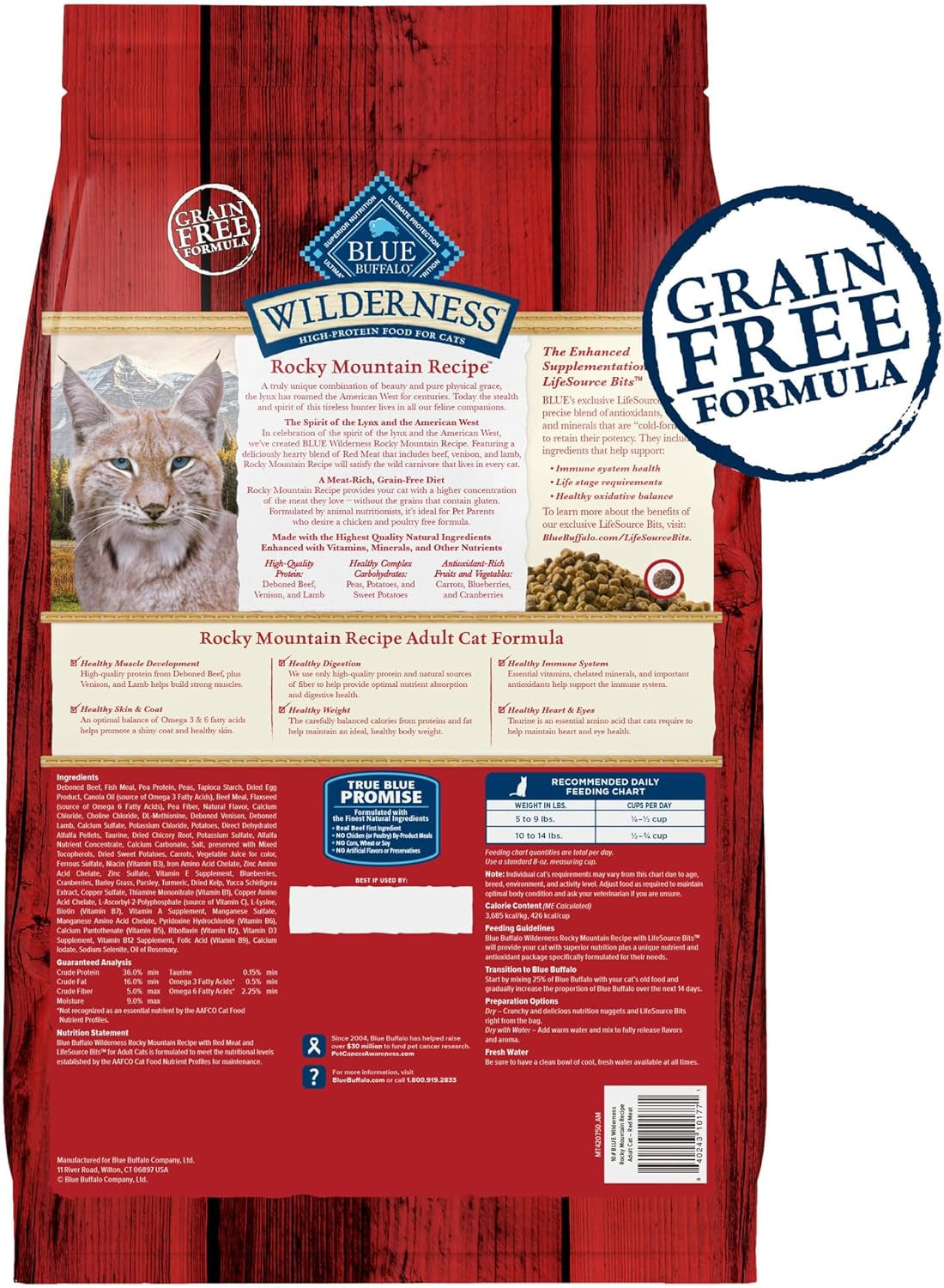 Wilderness Adult Dry Cat Food, Rocky Mountain Recipe, Chicken-Free & Grain-Free Recipe Made with Natural Ingredients, Red Meat, 10-Lb. Bag